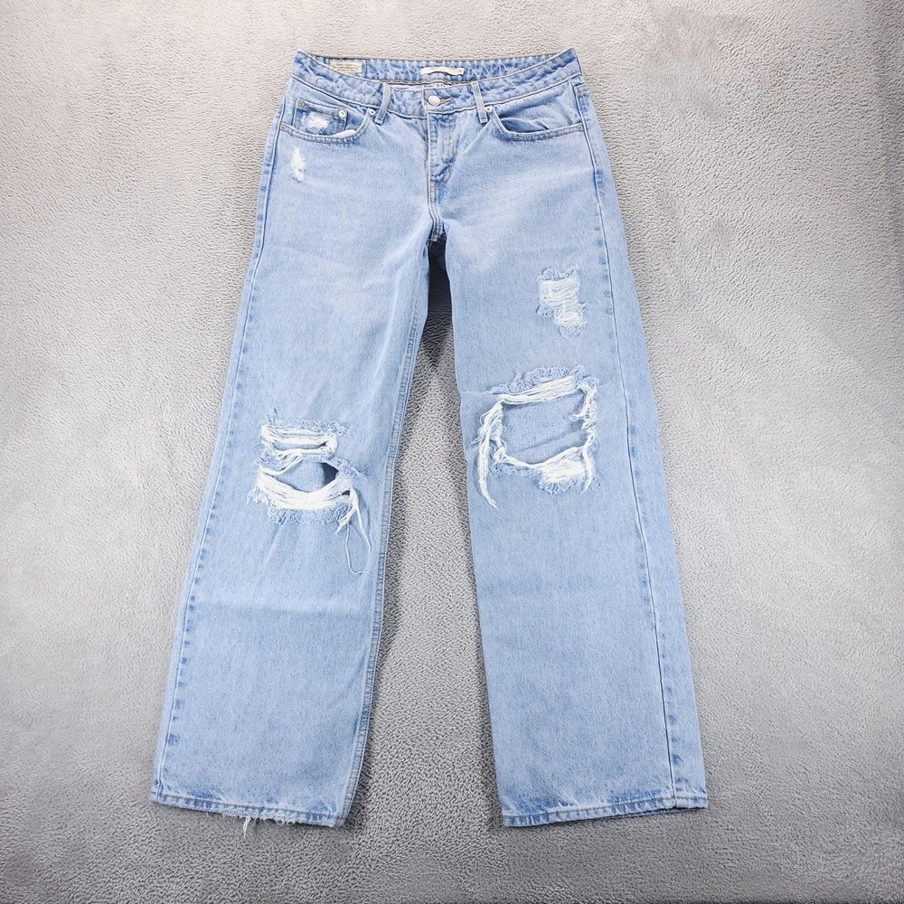 Levis Jeans Womens 28 Blue Low Loose Straight Baggy Light Wash Distressed